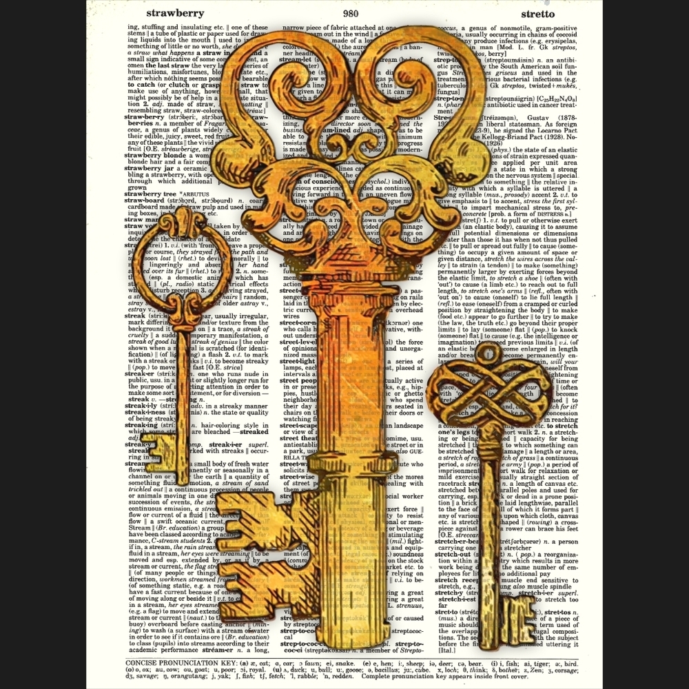 Skeleton Key Dictionary Art Print Wall Decor
